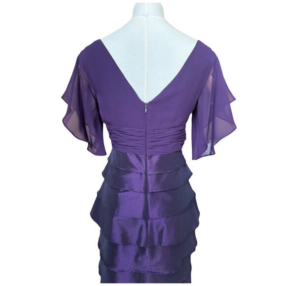 Adrianna Papell Silk Plum Flutter Sleeve Tired knee length Dress size 2 - Picture 10 of 16